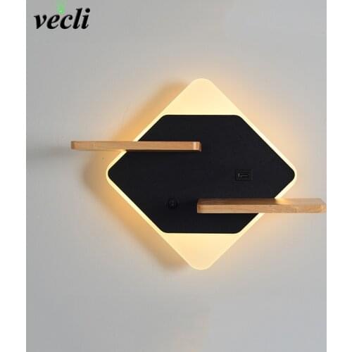 Nordic Minimalist LED Wall Lamp Bedside Shelf USB Phone Charger Modern Bedroom Reading Light Hotel Wall Lights