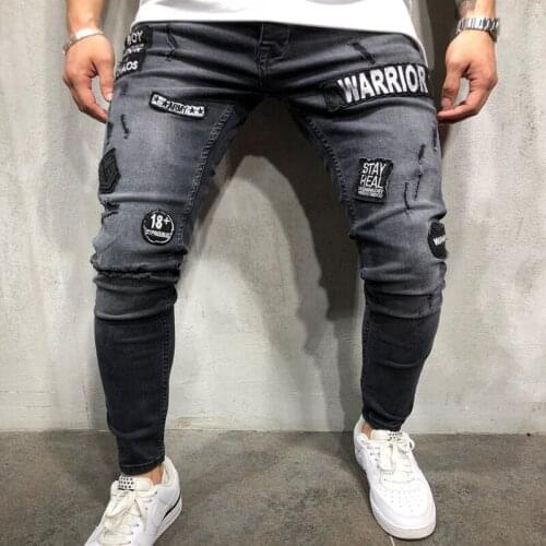 NEW fashion 2019 mens hole embroidery jeans Hip-hop slim men jeans