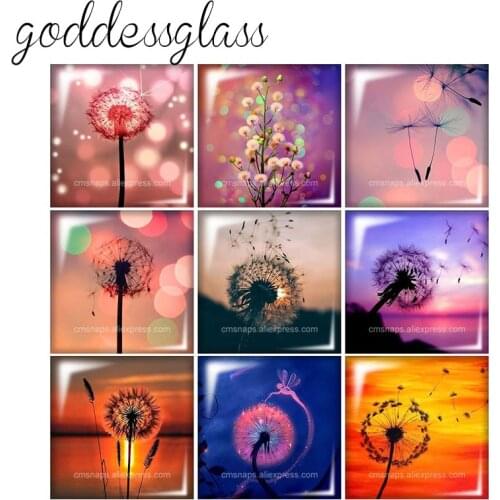New Flower Leaves colorful dandelion Square 10pcs mixed 12mm/20mm/25mm/30mm photo glass cabochon demo flat back Making findings