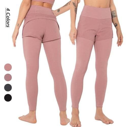 New Womens Yoga Pants Fake Two High-Waist Yoga Pants Running Cycling Sports Tight Shockproof Quick-Drying Fitness Pants