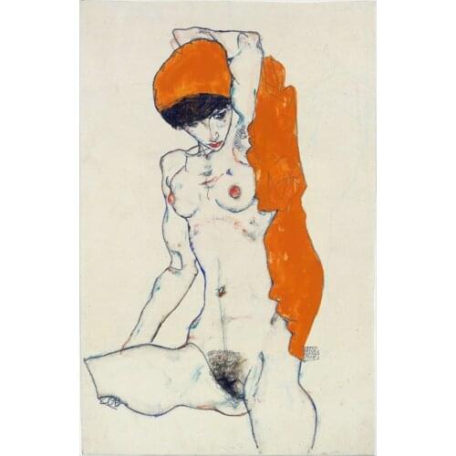 Nude canvas painting portrait picture modern home decor giant poster mural print female nude stretched Egon Schiele modern art