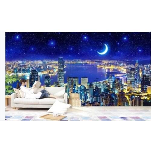 Custom 3D large murals wallpaper modern city night view starry sky painting architecture Living room TV background wall paper
