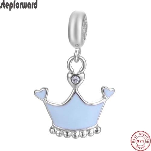 Popular Delicate blue crown enamel design 925 Sterling Silver crown hanging charm