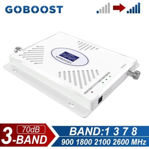 GOBOOST 2g 3g 4g gsm Signal Repeater 900 LTE 1800 2600 UMTS 2100 MHz Tri Band Booster Gain 70db Cell Phone Amplifier