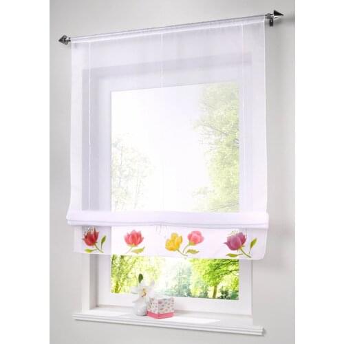 Handmade roman blinds can lift window screening,voile kitchen/cafe/door/window curtains,floral decorate curtain