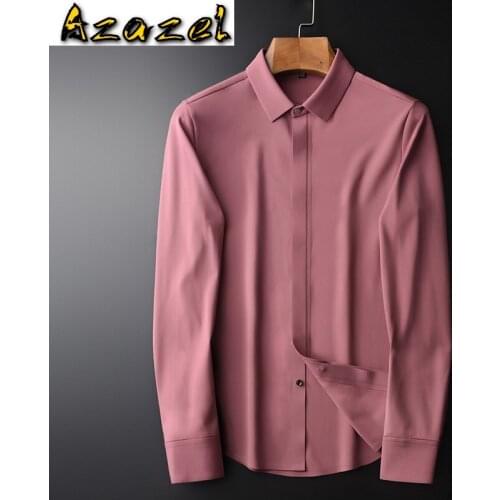 Azazel Red Male Shirts High Quality Long Sleeve Solid Color Casual Mens Dress Shirts Plus Size 4xl Fashion Slim Fit Man Shrits