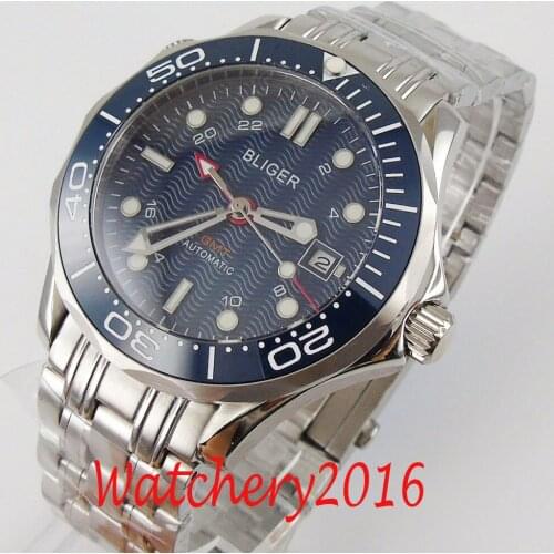 Sapphire Glass 41mm Blue Sterile Dial GMT Date Ceramic Bezel Deployment Automatic Movement Mens Watch
