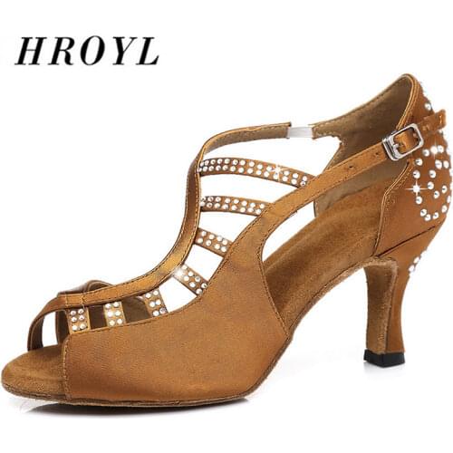 HROYL Women Latin dance shoes Female Girl Ladies tango Ballroom sandal salsa samba Rhinestone Sexy Party high heels 5cm-10cm
