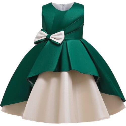 High Quality Girls Dress Bow Stitching Birthday Party Evening Dress Flower Girl Formal Princess Dress for Girls Children Clothes