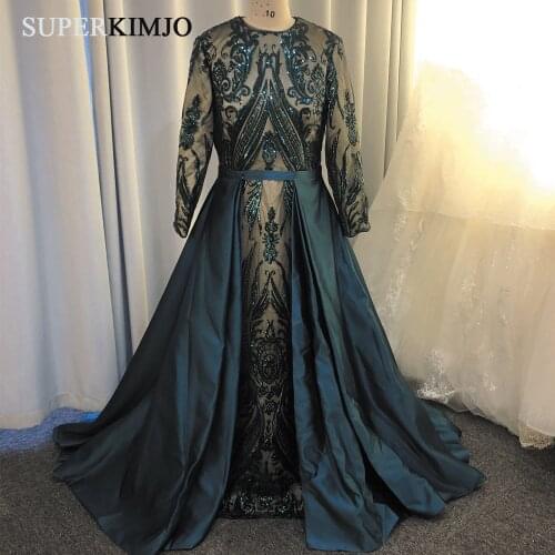 SuperKimJo Vestiti Eleganti Donna Cerimonia Sera Arabic Evening Dresses Long Sleeve Sequin Detachable Skirt Evening Gown 2019
