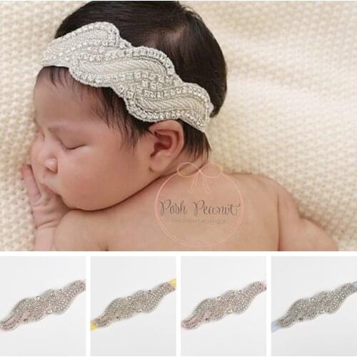 Yundfly Vintage Newborn Flower Clear Rhinestone Headband Elastic Girls Hair Accessories Children Birthday Photo Props