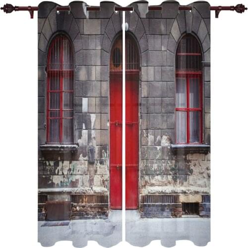 Patio Curtain Door Red Building Europe Indoor Living Room Bedroom Kitchen Outdoor Drape For Porch Gazebo Pergola Canopy Beach
