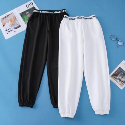 Women Jogger Pants 2021 New Spring And Autumn Letter Female Ankle-Length Pants Teenager Girls Korean Style Black White N47