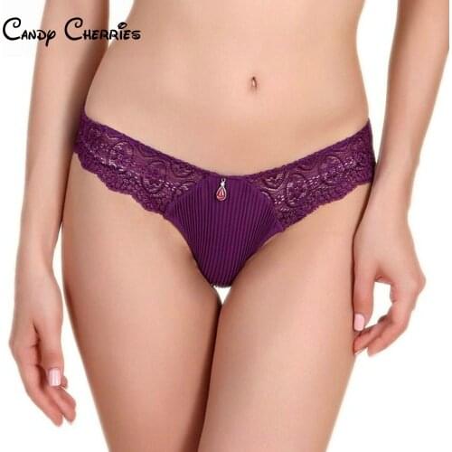 Candy Cherries Women Sexy Lace Panties String Underwear Low Waist Cotton Breifs Lingerie Female Crystal Winkle Sheer Knickers