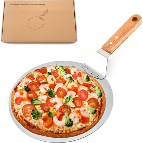 10 Inch Stainless Steel Pizza Safety Transfer Shovel Wood Handle Big Round Shovel Cake Safety Transfer Baking Tool Pizza Peal