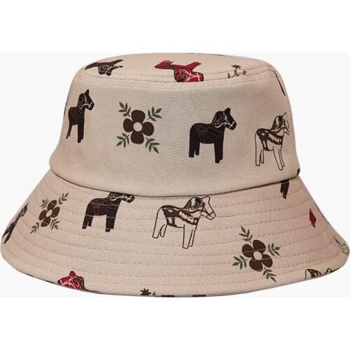 2021 Animal Horse Printed Fisherman Hat Male and Female Flowers Outdoor Traveling in Summer Riding Sunshade Hat