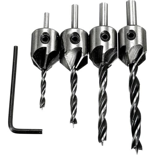 4 pcs HSS countersink wood drill steel Countersink drill Set 5 flute 3mm-6mm K5