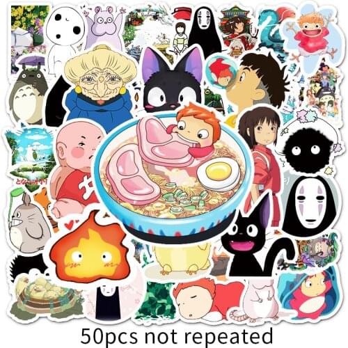 50pcs Waterproof Cartoon Totoro Spirited Away Girl Stickers Skateboard Suitcase Guitar Children Graffiti Sticker Kids Toy Gifts