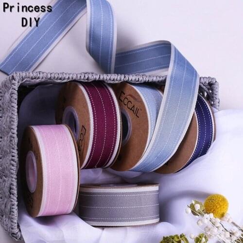 10Yards Ribbon for Craft Striped Jeans Ribbon 1" 1-1/2" Grosgrain Satin Tape DIY Hair Bow Baking Flower Gift Wrapping Decoration