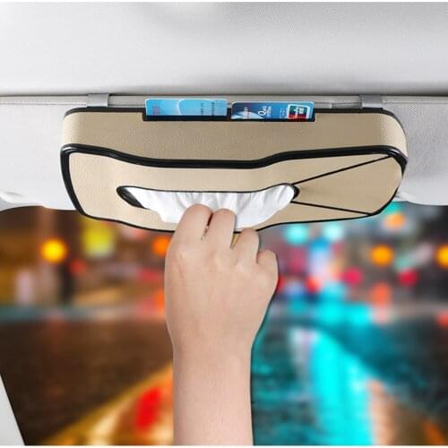 Car Sun Visor Tissue Box PU Leather Auto Accessories Holder Paper Napkin Clip Card Holder