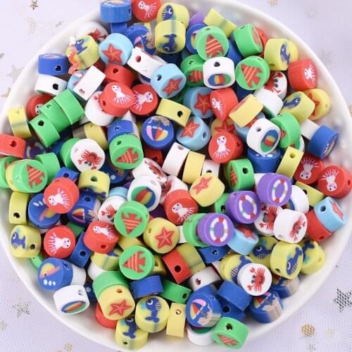 50/100pcs Clay Spacer Beads Circular Plane Pattern Small Marine Animals Polymer Clay Beads For Diy Jewelry Making Bracelet