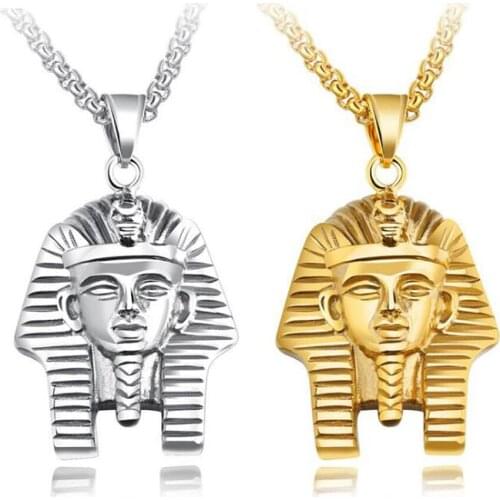 Hip Hop Stainless Steel Egyptian Pharaoh Gold Men Pendant Necklace Jewelry Punk Rock Fashion Gift For Him with Chain