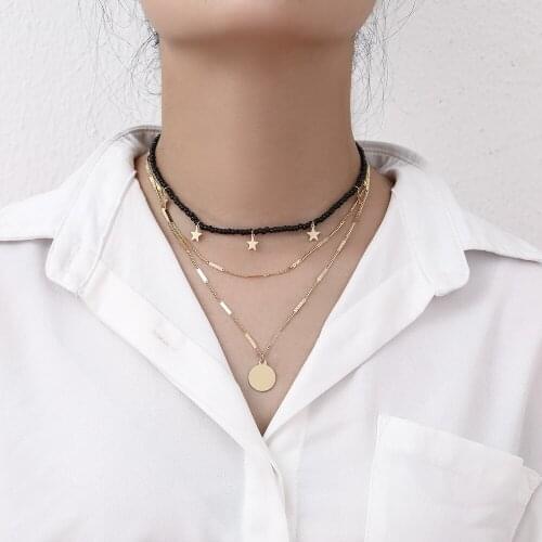 Lost Lady Retro Multilayer Alloy Necklace Metal Tube Sequin Pendant Wild Star Clavicle Chain Ladies Party Jewelry Necklace