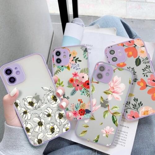 Flower Rose Daisy Leaf Pattern Phone Case For iPhone 12 Mini 11 Pro Max X XR XS 7 8Plus SE Soft TPU Camera Protective Back Cover