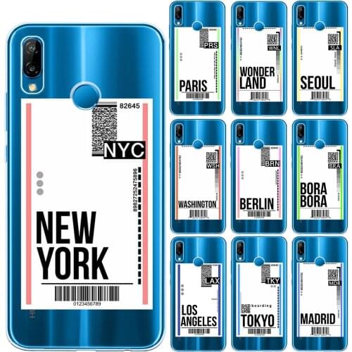 Fly Ticket New York Back Cover For Huawei P20 Lite P30 P40 Lite E Pro Silicone Phone Case For Capa Huawei Mate 30 20 Lite Pro