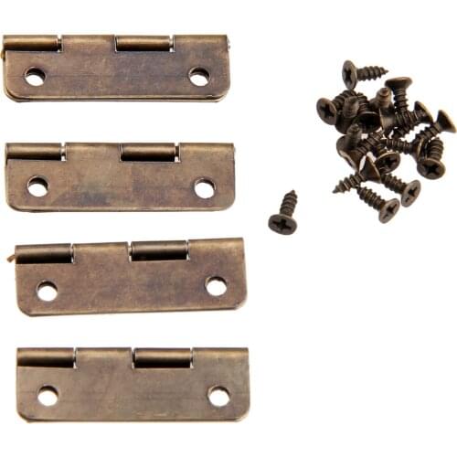 4pcs Antique Bronze Hinges Iron Decorative 30*17mm 4 holes +screws Vintage Wooden Jewelry Box Wine case Furniture fittings