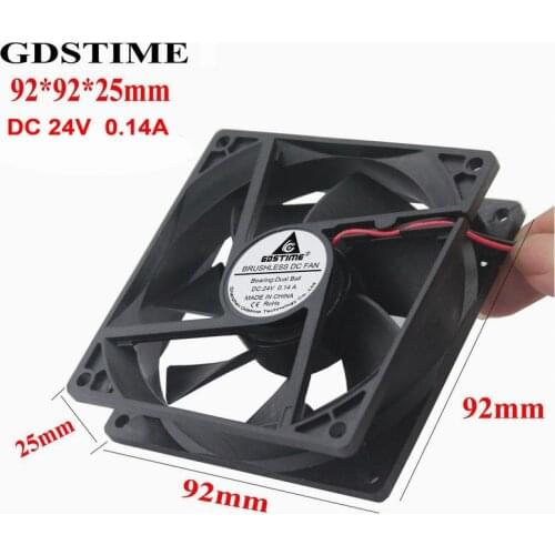 Gdstime 5 Pieces DC 24V 92mm x 25mm 9225 2Pin Two Ball Bearing 9cm Brushless Computer CPU Cooling Fan 90mm 92mmx92mmx25mm