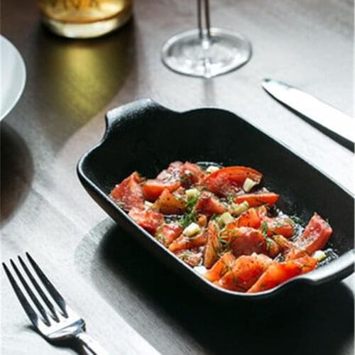 KINGLANG ceramic Binaural baking tray 2 ceramic western dish sushi plate flat plate Iron glaze baking tray