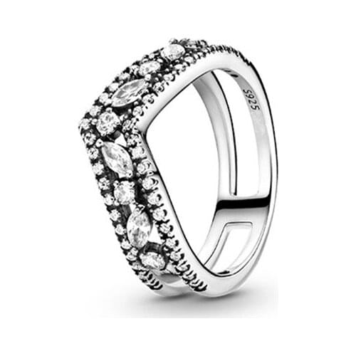 100% 925 Sterling Silver Rings for Women Sparkling Marquise Double Wishbone Ring S925 Fine Jewelry Wedding Party Gift 2021 New