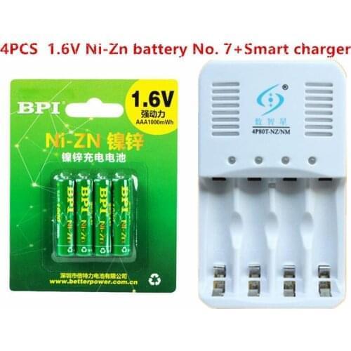 4PCS 1.6v AA 1000mWh Ni-Zn NiZn Rechargeable battery set +1pcs Smart charger with cable for Ni-Zn Ni-Mh AA AAA battery