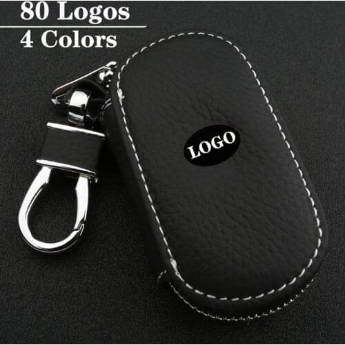 Leather Car Key Cover Case With Car Logo For Toyota Honda Volkswagen Mercedes Volvo Ford BMW Audi Nissan Hyundai KIA Mitsubishi