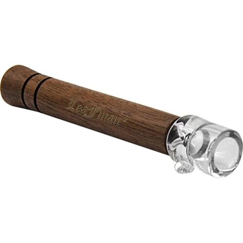 LeaFMan Glass One Hitter Bat Smoking Pipe With Suitable Size Wood Handle Walnut Wooden Tobacco Pipe Smoke Accessoires
