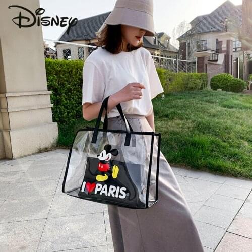 Disney Ladies Fashion Mickey Large Capacity Shoulder Bag Trend Cartoon Image Transparent Tote Bag Shopping Bag Without Zipper