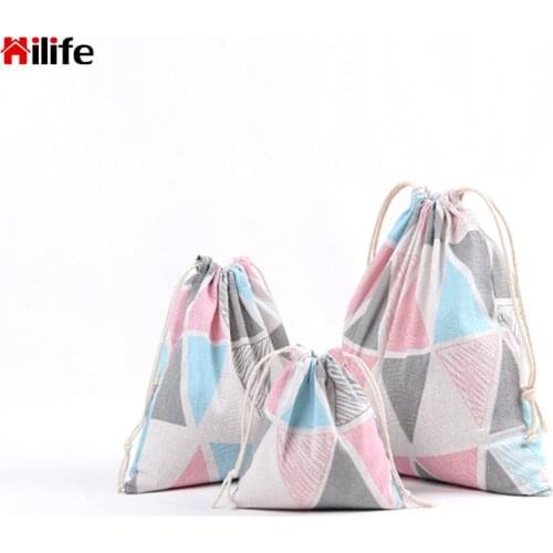 Printed Fabric Cotton Travel Storage Bag For Socks Underwear Toy Storage Bags Sundries Rope Pouch Drawstring Tote Organizer Bag