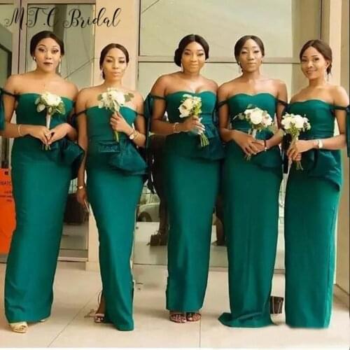 Wholesale Long Green Bridesmaid Dresses Strapless Floor Length Elastic Satin Cheap Wedding Party Gowns 2019 Maid Of Honor Dress