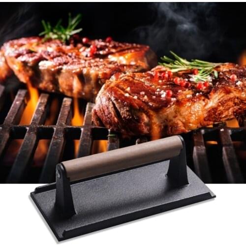 Grill Press Steak Cast Iron Weight Bacon Press Plate Rectangular Grid Grill Steak Restaurant Char-grilled Steak Kitchen Tool
