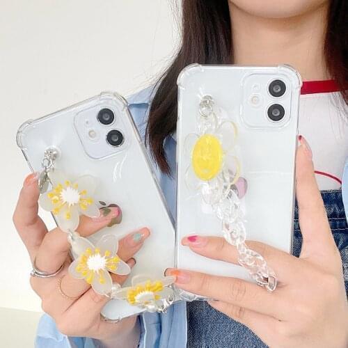 For Samsung Galaxy S6 S7 Edge S8 S9 S10 S20 S21 Ultra FE Note 8 9 10 lite 20 Plus Transparent Shockproof Flowers Bracelet Case