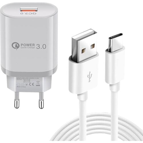 QC 3.0 USB Quick Charge Charger & Type C Data Cable For Samsung A51 A71 S11 A20e Huawei P Smart Pro 2019 Honor 20 view 30 Phone