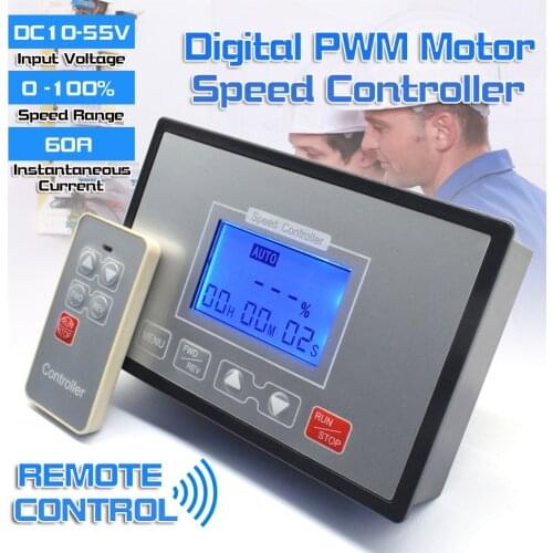 Motor Speed Controller Timing Reversible Remote Control LCD Smart Digital Display 0~100% Adjustable 60A PWM DC 12V 24V 36V 48V