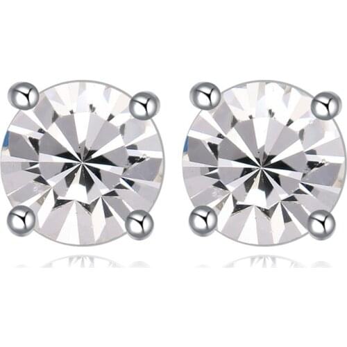 White Gold Color 4 Prongs 6mm Sparkling Genuine Crystals From Swarovski Stud Earrings Fashion Jewelry