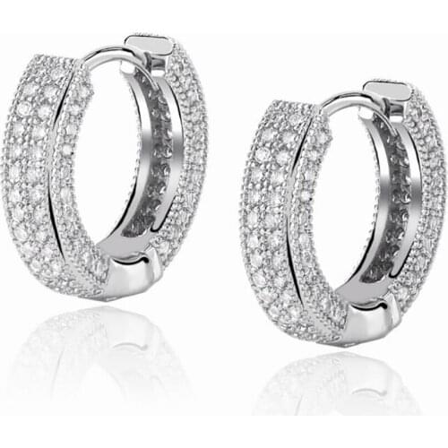 Hip Hop Iced out Rhinestone Gold Micro Cz Hoop Earrings Women Men Fashion Street Dance Jewelry Gift For Him