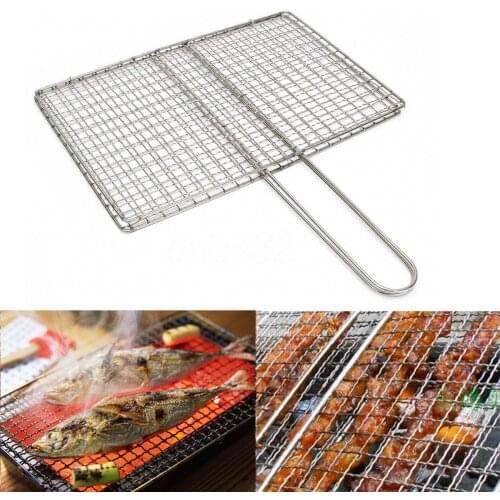 Stainless Steel BBQ Net Fish Meat Hamburg Net Barbecue Nets Grill Mesh Wire Clamp For Outdoor Camping Picnic BBQ Accessories