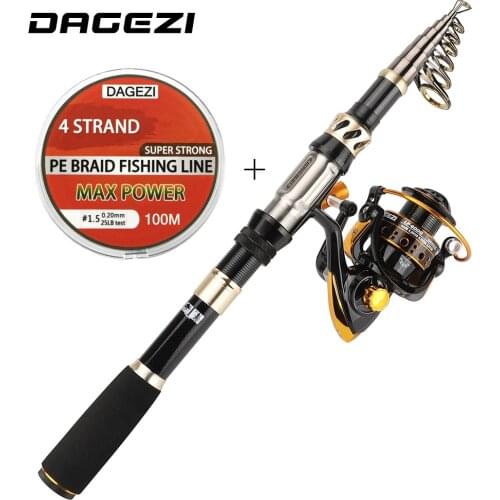DAGEZI Telescopic Fishing Rod Combo Full Kit 1.8-3.3M Carbon Fiber Telescopic Fishing Rod + Spinning Reel with Fishing Line