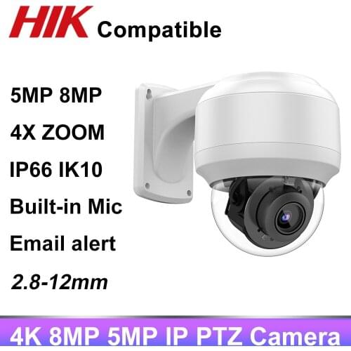 Hikvision Compatible 5MP 8MP 4K 4X PTZ Speed Dome POE IP Camera Built-in Mic Security Surveillance CCTV Plug&Play Hikvision NVR