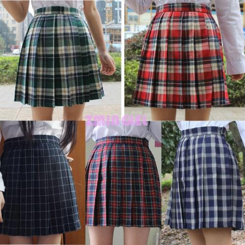 Japanese School Girl Uniform Placid Checks Pleated Skirt Sailor Mini Skirt Cute JK Style