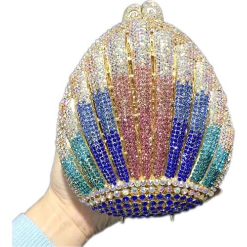 Bag For Women Fashionable Shell Attractive Crystal Clutch Bag Rhinestone Gold Diamond Chain Strap Bag Charming Dinner Clutch